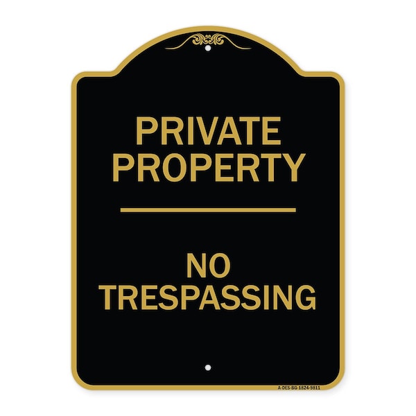 Signmission Designer Series Sign-No Trespassing, Black & Gold Heavy-Gauge Aluminum, 24" H, BG-1824-9811 A-DES-BG-1824-9811 - main
